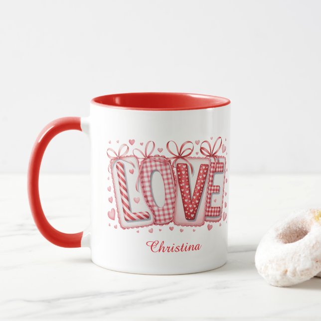 Caneca Tipografia Moderna de Amor Nome Personalizado  (Com Donut)