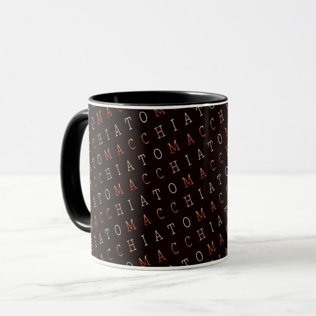 Caneca Tipografia moderna de Macchiato Elegante em preto (Frente Esquerda)