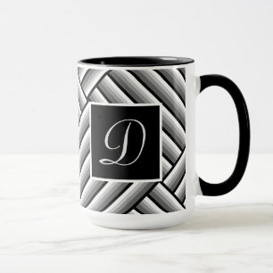 Caneca Tiras modernas em preto, branco e cinza - Monogram