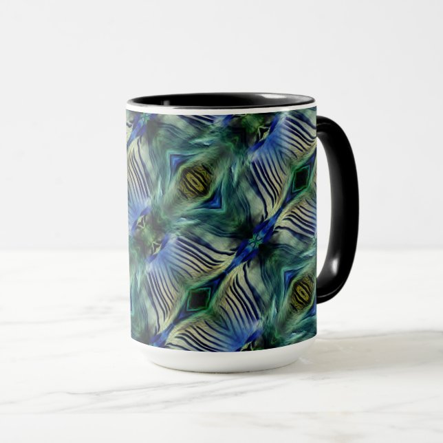 Caneca Tiras transversais curvas, em verde e azul (Frente Esquerda)