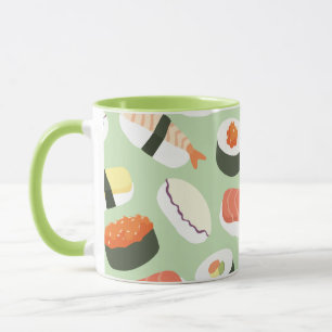 Caneca Título: Padrão contínuo de sushi japonês fofo