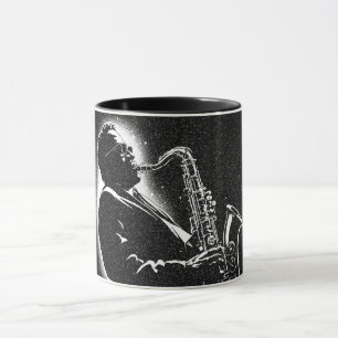 Caneca Toca Saxofone Estilo Gráfico BW anos 50