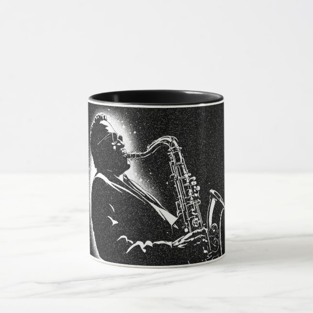 Caneca Toca Saxofone Estilo Gráfico BW anos 50 (Centro)