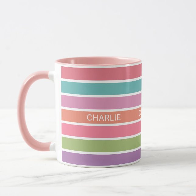 Caneca Toques de nome personalizado com faixas coloridas (Esquerda)