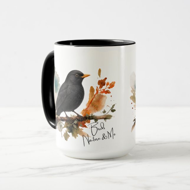 Caneca Tordo-comum - Pássaros, Natureza & Eu  (Frente Esquerda)