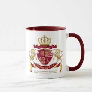 Caneca Torne seu próprio Casaco de armas vermelho Dourad