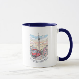 Caneca Toronto Ontário Canadá Aquarela Silhueta CN Tower