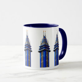 Caneca Torre Azul do Amanhã: Adesivo Art Déco de Ficção C