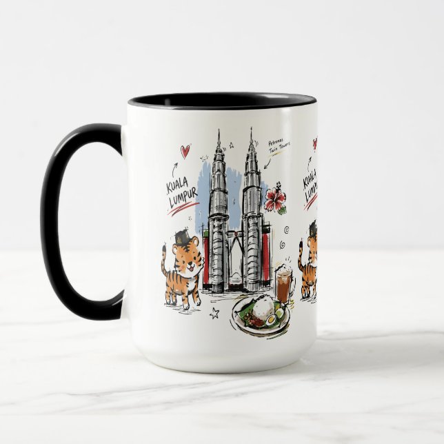 Caneca Torres Petronas Fofas Desenho de Kuala Lumpur (Esquerda)