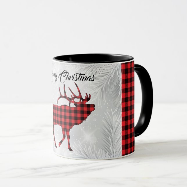 Caneca Touro-Xadrez Vermelho E Negro (Frente Esquerda)