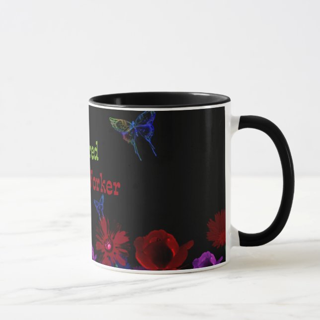 Caneca Trabalhador social aposentado, abstrato floral des (Direita)
