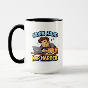 Caneca Trabalhe Duro, Durma Mais Duro Gato Divertido Cart