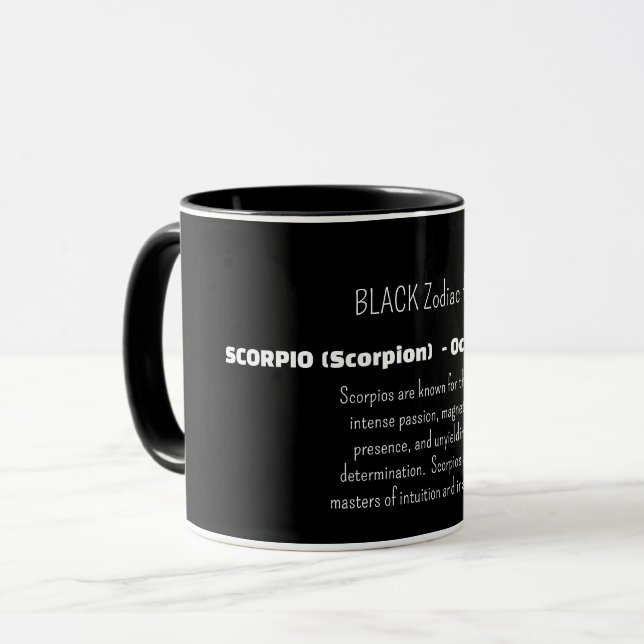 Caneca Traços de Personalidade do Signo de ESCORPIÃO (Frente Esquerda)