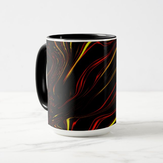 Caneca Traços longos de ouro vermelho ondulado sobre fund (Frente Esquerda)