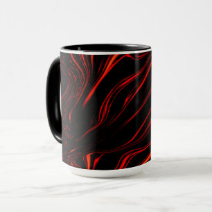 Caneca Traços longos vermelhos ondulados sobre fundo pret