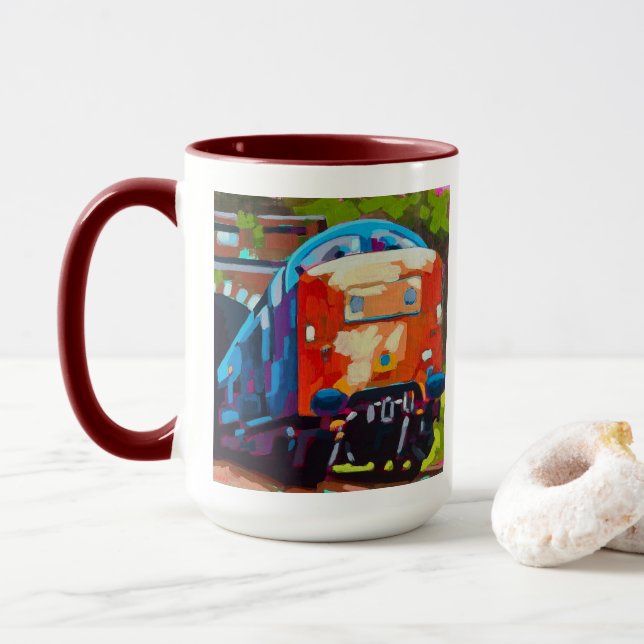 Caneca Train Painting - Gift for Train Enthusiasts (Com Donut)