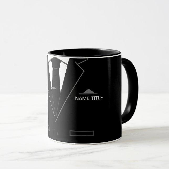 Caneca Traje Preto e Coletor de Pescoço Personalizado (Frente Esquerda)