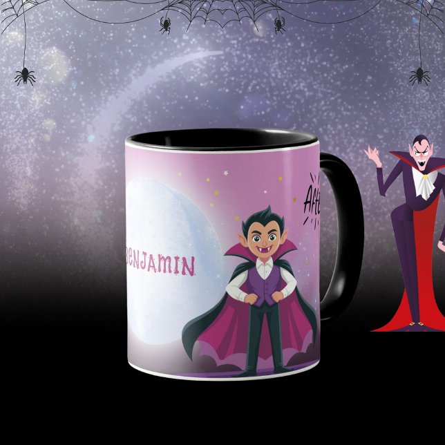 Caneca Transformação de Morcego Mágico em Vampiro no Hall (Before and After Bat to Vampire Halloween Mug ©Susanne Sachers - Sunny Mind 🌞)