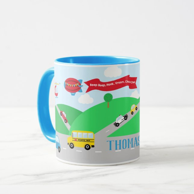 Caneca Transporte Carro Trem Avião Personalizado (Frente Esquerda)