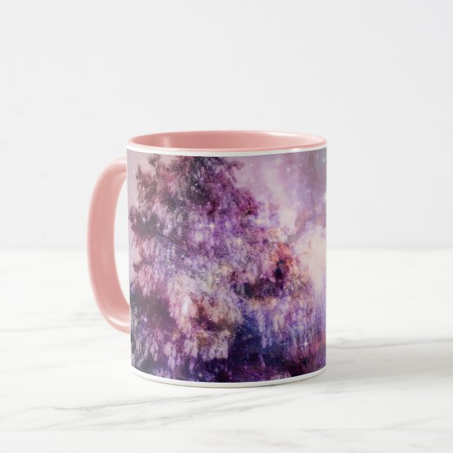Caneca Tree Winter Wonderland Pink Purple Art Mug Cup (Frente Esquerda)