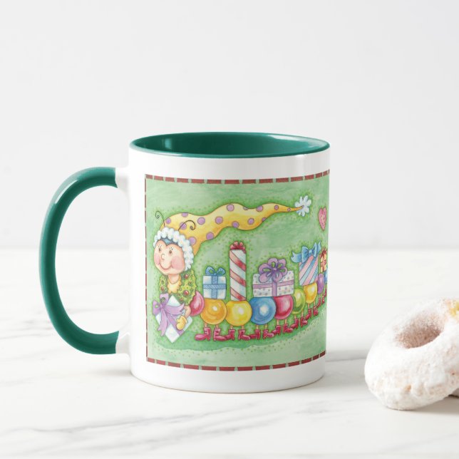 Caneca Trem de Lagarta de Natal Fofo com Presentes (Com Donut)