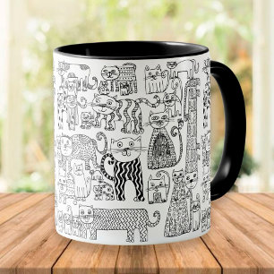 Caneca Trendy Black and White Cats, divertido, padronizad