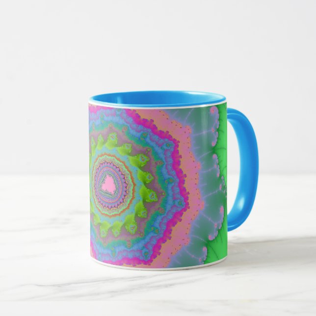 Caneca Trendy Green e Peach Fractal (Frente Esquerda)