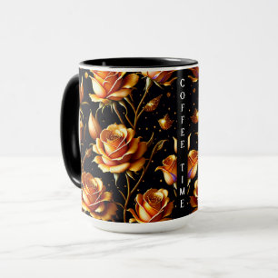 Caneca Trendy Luxury Grande Coleção Dourada de Rosas