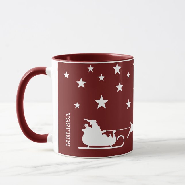Caneca Trenó de Papai Noel Branco e Texto Feliz Natal em  (Esquerda)