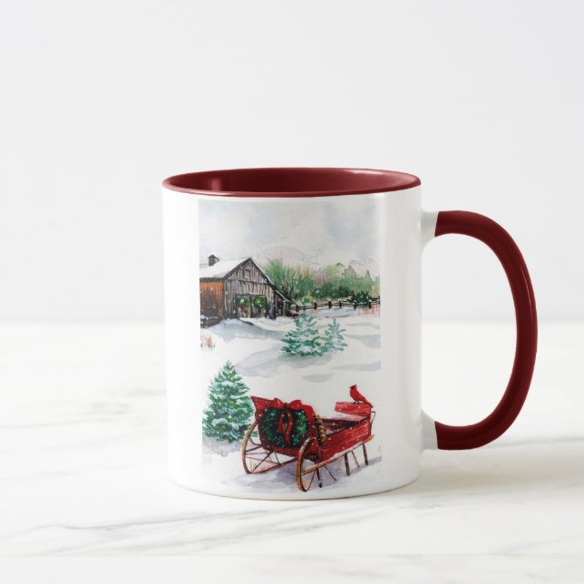 Caneca Trenó e pisco de peito vermelho vermelho (Direita)