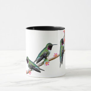 Caneca Três beija-flores soltos num ramo de fio