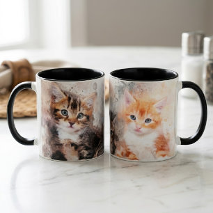Caneca Três gatinhos lindos e fofos em aquarela