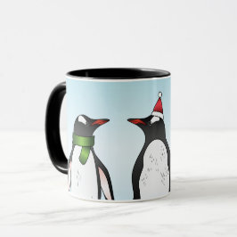 Caneca Três Pinguins Gentoo de Natal Com Um Nome Personal