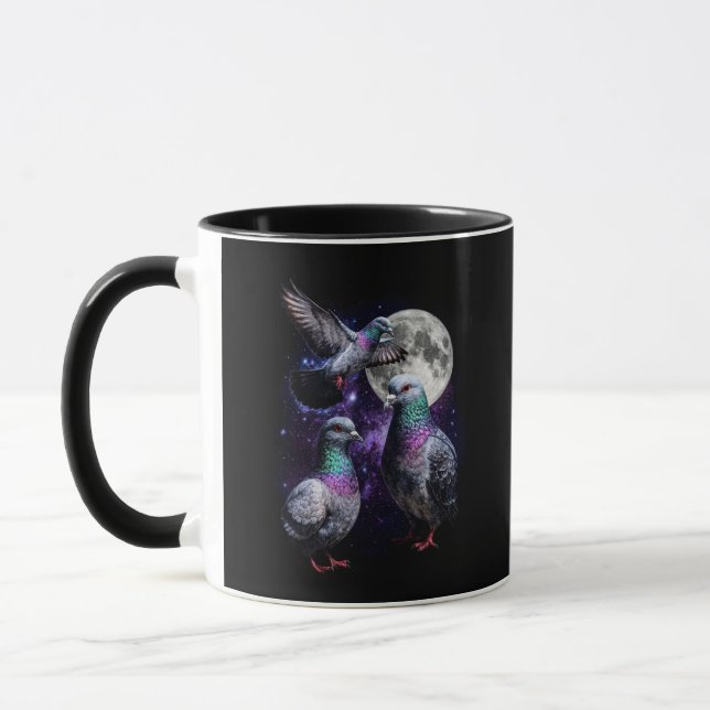 Caneca Três Pombos Lua Cósmico Gráfico Retro (Esquerda)
