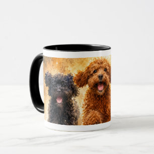 Caneca Três Poodles Correndo Arte Aquarela Cachorro Fofo