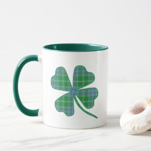 Caneca Trevo de Xadrez Verde Sortudo de Quatro Folhas 