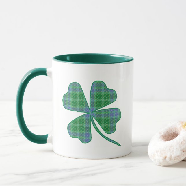Caneca Trevo de Xadrez Verde Sortudo de Quatro Folhas  (Com Donut)