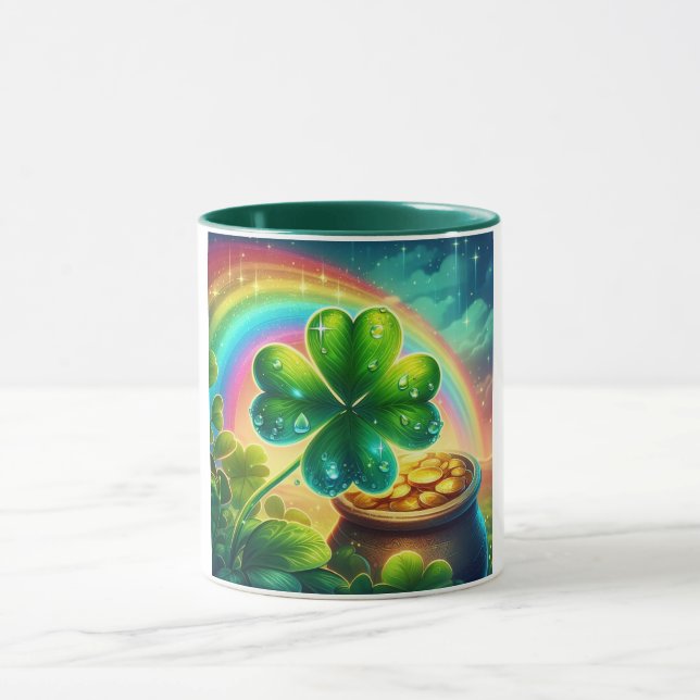 Caneca Trevo do dia do Rainbow Saint Patrick (Centro)