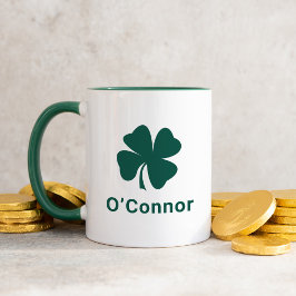 Caneca Trevo Verde Personalizado Nome da Família Irlandês