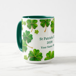 Caneca Trevo Verde Sortudo Moderno Aparado a Ouro