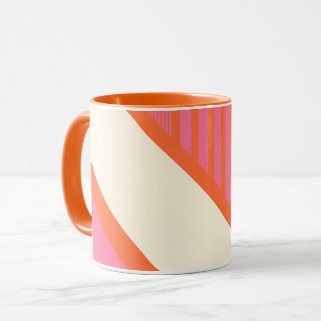 Caneca Triângulo Stripes em rosa, laranja e creme (Frente Esquerda)