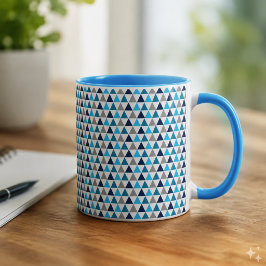 Caneca Triângulos Geométricos Azuis Modernos