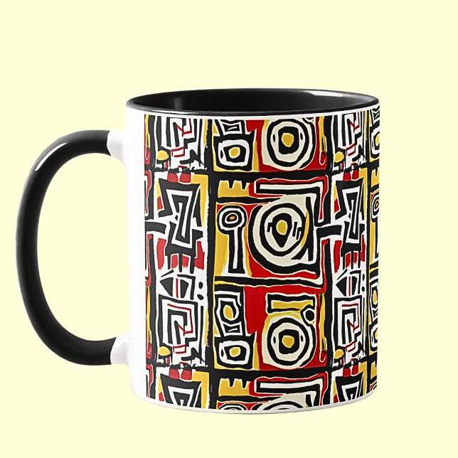 Caneca Tribal Abstrato Afro-Amarelo Vermelho (Criador carregado)