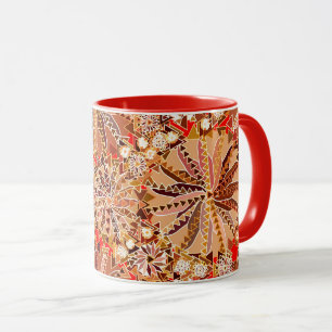 Caneca Tribal Mandala Impressão, Brown, Beige e Red