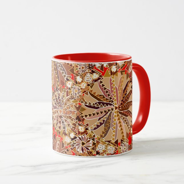 Caneca Tribal Mandala Impressão, Brown, Beige e Red (Frente Esquerda)