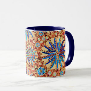 Caneca Tribal Mandala Impressão, Camel Tan e Denim Blue