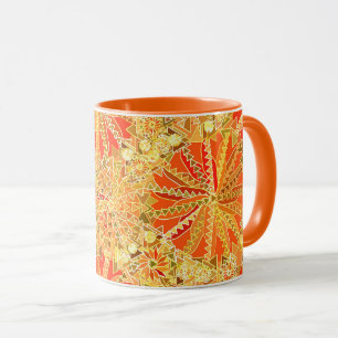 Caneca Tribal Mandala Impressão, Mostarda Dourada e Laran