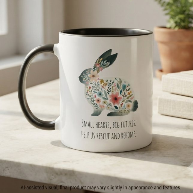 Caneca Tributo ao Resgate de Coelho de Prado Floral Suave (This floral bunny design serves as a conversation starter to raise awareness for rabbit rescue.)