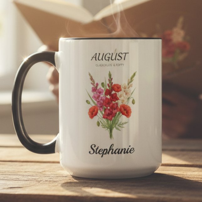 Caneca Tributo Floral do Mês de Agosto para a Vovó (Romantic Gladiolus & Poppy August Birth Month Mug)