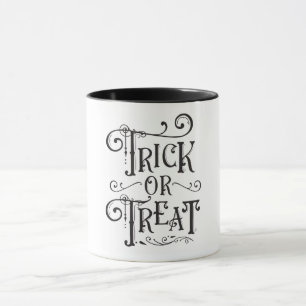 Caneca Trick or Treat Tipografia Vintage Tipo Halloween